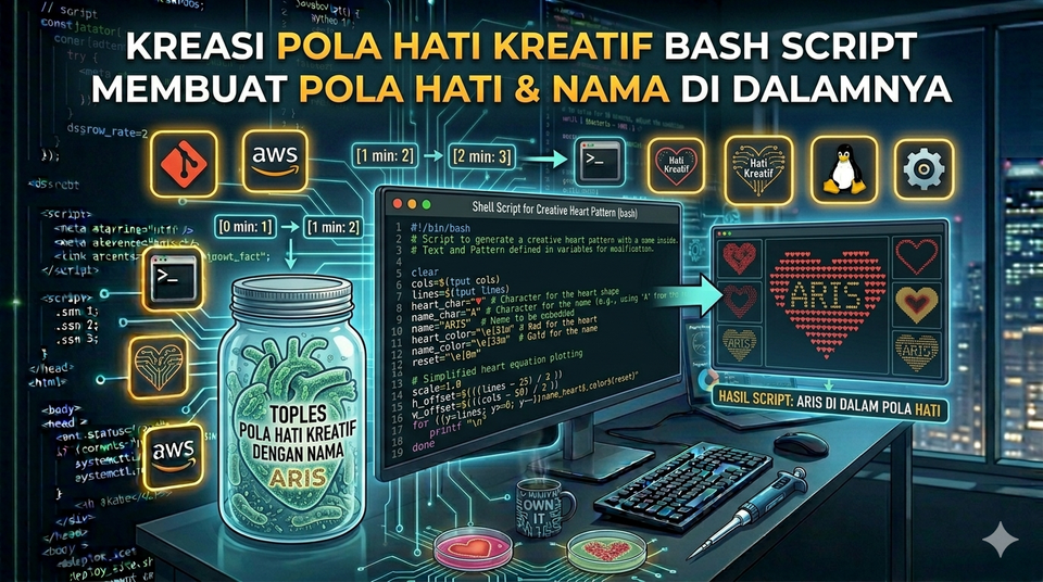 Catatan Kuliah: Membuat Pola Hati Kreatif dengan Nama di Dalamnya Menggunakan Bash Scripting